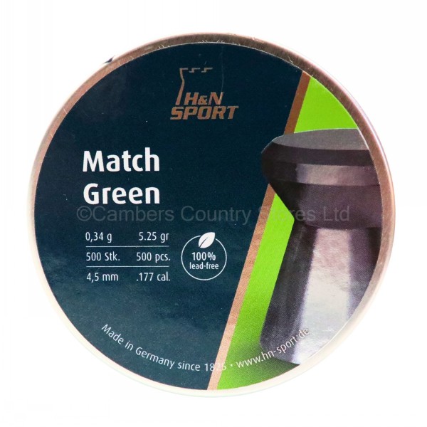 H & N Air Rifle Pellets Match Green .177 x 500 Pack Cambers Country Store